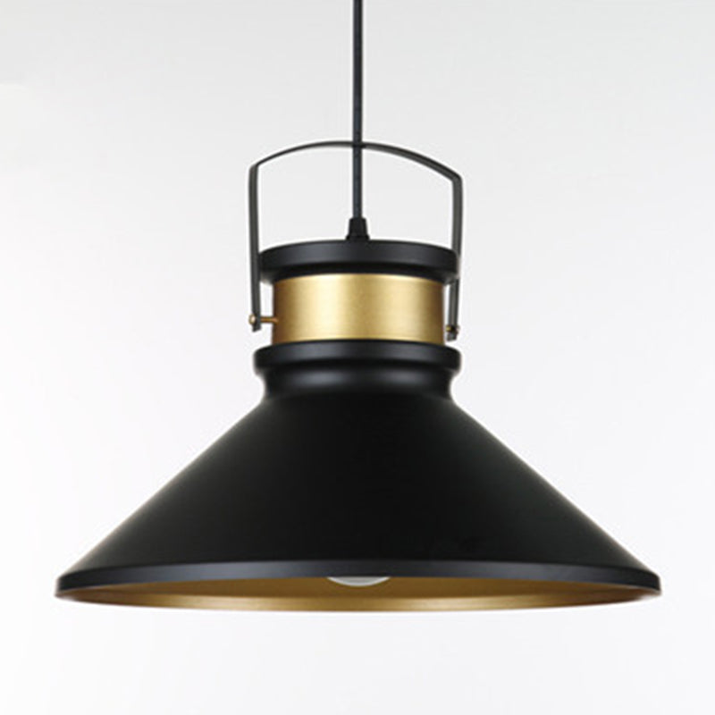 Industrial Style Cone Shaped Pendant Lighting Metal Hanging Pendant Light in Black Clearhalo 'Ceiling Lights' 'Pendant Lights' 'Pendants' Lighting' 2602696