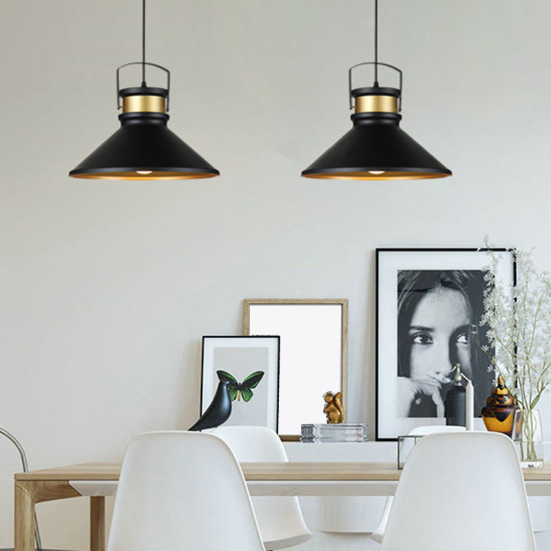 Industrial Style Cone Shaped Pendant Lighting Metal Hanging Pendant Light in Black Clearhalo 'Ceiling Lights' 'Pendant Lights' 'Pendants' Lighting' 2602697