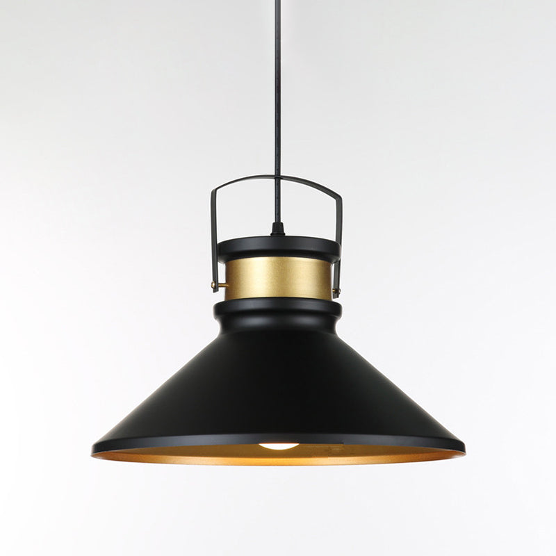 Industrial Style Cone Shaped Pendant Lighting Metal Hanging Pendant Light in Black Black Clearhalo 'Ceiling Lights' 'Pendant Lights' 'Pendants' Lighting' 2602698