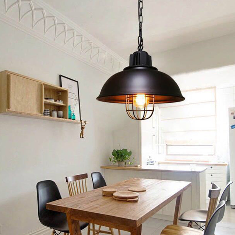 Metal Covered Cage Pendant Ceiling Light Industrial Dinning Room Hanging Ceiling Light in Black Clearhalo 'Ceiling Lights' 'Pendant Lights' 'Pendants' Lighting' 2602704