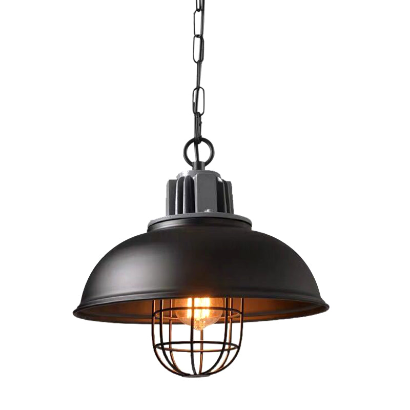 Metal Covered Cage Pendant Ceiling Light Industrial Dinning Room Hanging Ceiling Light in Black Black Clearhalo 'Ceiling Lights' 'Pendant Lights' 'Pendants' Lighting' 2602706