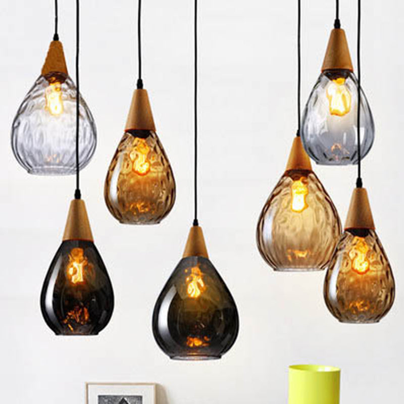 Nordic Style Teardrop Pendant Ceiling Light Glass Dinning Room Hanging Light Kit Clearhalo 'Ceiling Lights' 'Pendant Lights' 'Pendants' Lighting' 2602754