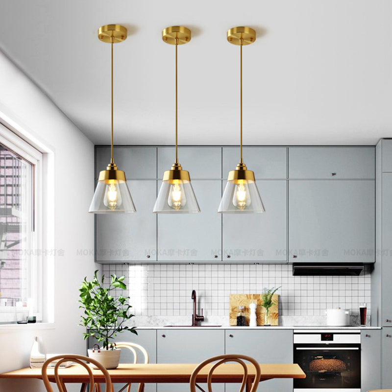 Glass Tapered Hanging Light Fixture Contemporary Pendant Lighting Fixture in Gold Clearhalo 'Ceiling Lights' 'Pendant Lights' 'Pendants' Lighting' options 2602805