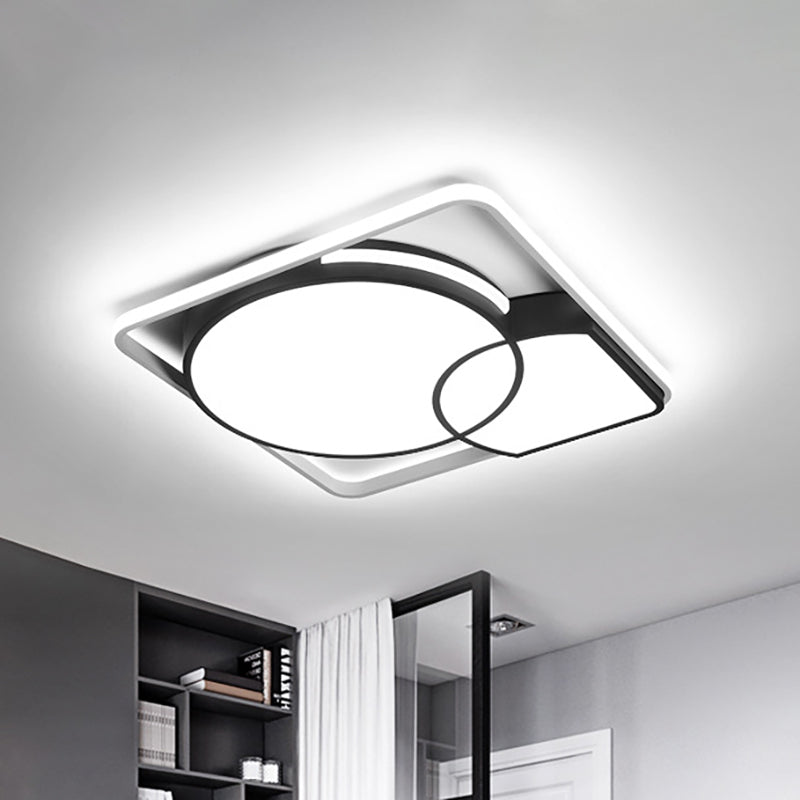 16"/19.5"/35.5" W Circular Flushmount Light with Square/Rectangle Frame Acrylic Modernism Led Flush Lighting in Warm/White Black White Clearhalo 'Ceiling Lights' 'Close To Ceiling Lights' 'Close to ceiling' 'Flush mount' Lighting' 260285