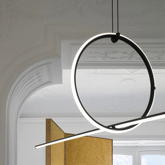 Lines Shape Hanging Pendant Light Contemporary Metal LED Office Suspended Lighting Fixture in Black Clearhalo 'Ceiling Lights' 'Island Lights' 'Lighting' 2602915