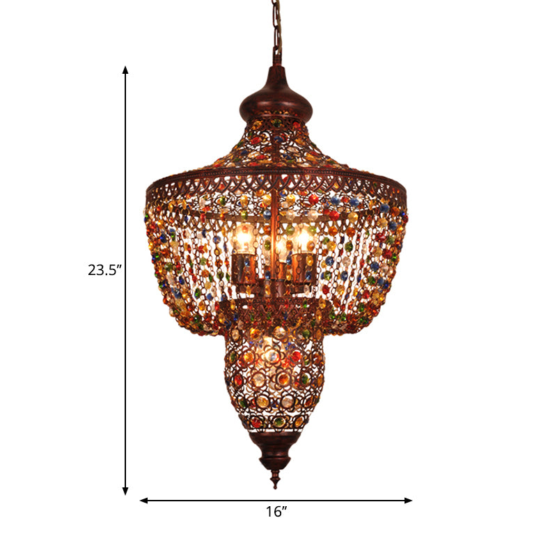 4 Lights Crystal Gem Pendant Light with Metal Shade Bohemia Hanging Ceiling Light in Weathered Copper Clearhalo 'Ceiling Lights' 'Chandeliers' Lighting' options 260294