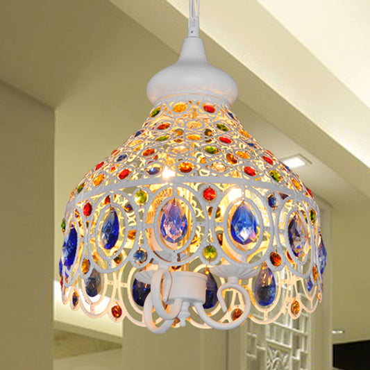 White Dome Hanging Ceiling Light 3 Lights Bohemia Metal Pendant Lighting with Crystal Gem Deco for Foyer Clearhalo 'Ceiling Lights' 'Pendant Lights' 'Pendants' Lighting' 260295