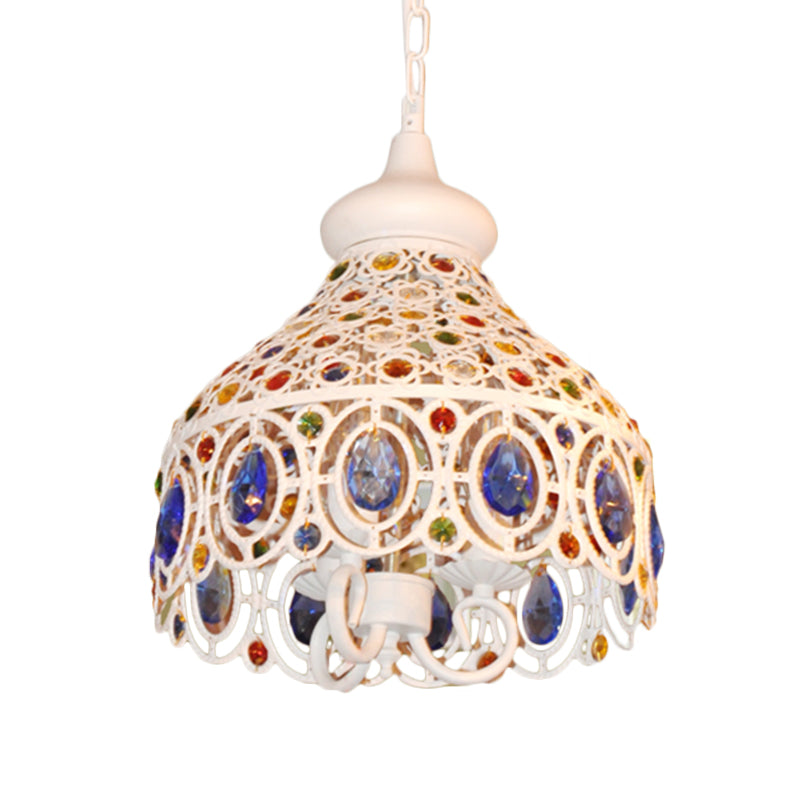 White Dome Hanging Ceiling Light 3 Lights Bohemia Metal Pendant Lighting with Crystal Gem Deco for Foyer Clearhalo 'Ceiling Lights' 'Pendant Lights' 'Pendants' Lighting' 260297