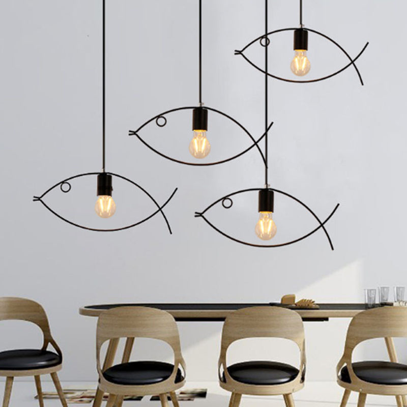 Pendant Lighting Fixture Industrial Style Dinning Room Hanging Ceiling Light with Fish Metal Shade in Black Clearhalo 'Ceiling Lights' 'Pendant Lights' 'Pendants' Lighting' 2602974