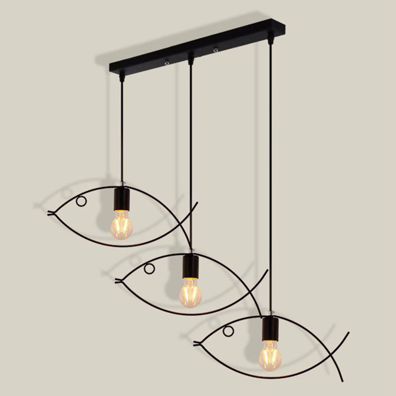 Pendant Lighting Fixture Industrial Style Dinning Room Hanging Ceiling Light with Fish Metal Shade in Black Black Clearhalo 'Ceiling Lights' 'Pendant Lights' 'Pendants' Lighting' 2602975