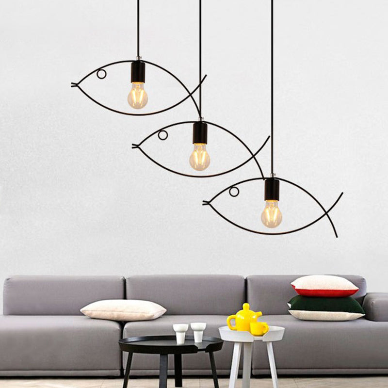 Pendant Lighting Fixture Industrial Style Dinning Room Hanging Ceiling Light with Fish Metal Shade in Black Clearhalo 'Ceiling Lights' 'Pendant Lights' 'Pendants' Lighting' 2602976