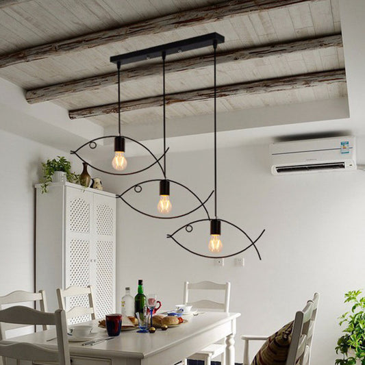 Pendant Lighting Fixture Industrial Style Dinning Room Hanging Ceiling Light with Fish Metal Shade in Black Clearhalo 'Ceiling Lights' 'Pendant Lights' 'Pendants' Lighting' 2602977