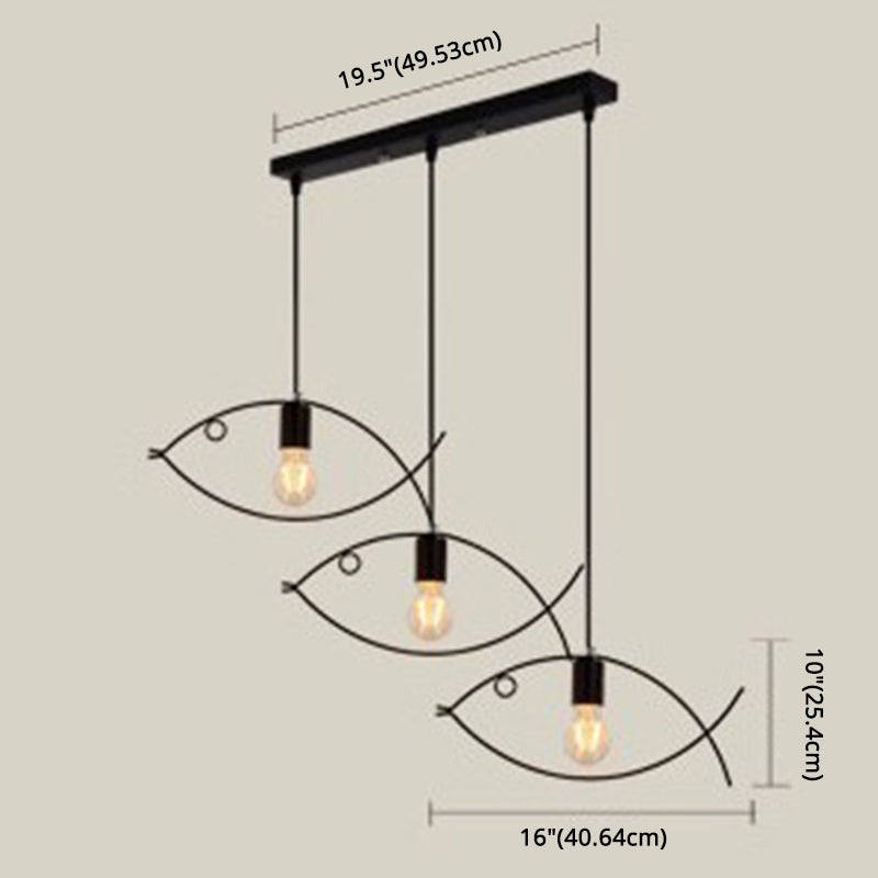 Pendant Lighting Fixture Industrial Style Dinning Room Hanging Ceiling Light with Fish Metal Shade in Black Clearhalo 'Ceiling Lights' 'Pendant Lights' 'Pendants' Lighting' 2602978