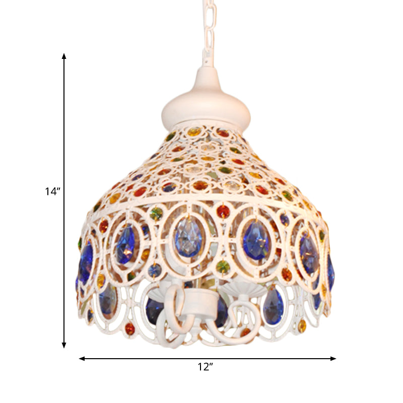 White Dome Hanging Ceiling Light 3 Lights Bohemia Metal Pendant Lighting with Crystal Gem Deco for Foyer Clearhalo 'Ceiling Lights' 'Pendant Lights' 'Pendants' Lighting' 260298