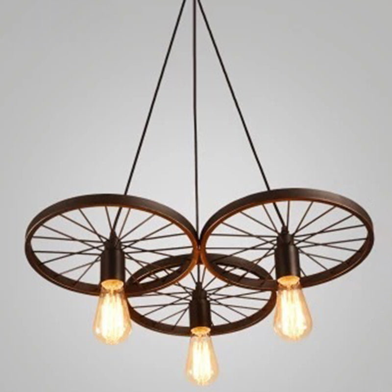 Metal Hanging Pendant Light Vintage Style Black Wagon Wheel Coffee Shop Suspension Lamp 3 Matte Black Clearhalo 'Ceiling Lights' 'Pendant Lights' 'Pendants' Lighting' 2602983