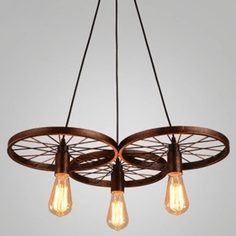 Metal Hanging Pendant Light Vintage Style Black Wagon Wheel Coffee Shop Suspension Lamp 3 Rust Clearhalo 'Ceiling Lights' 'Pendant Lights' 'Pendants' Lighting' 2602988