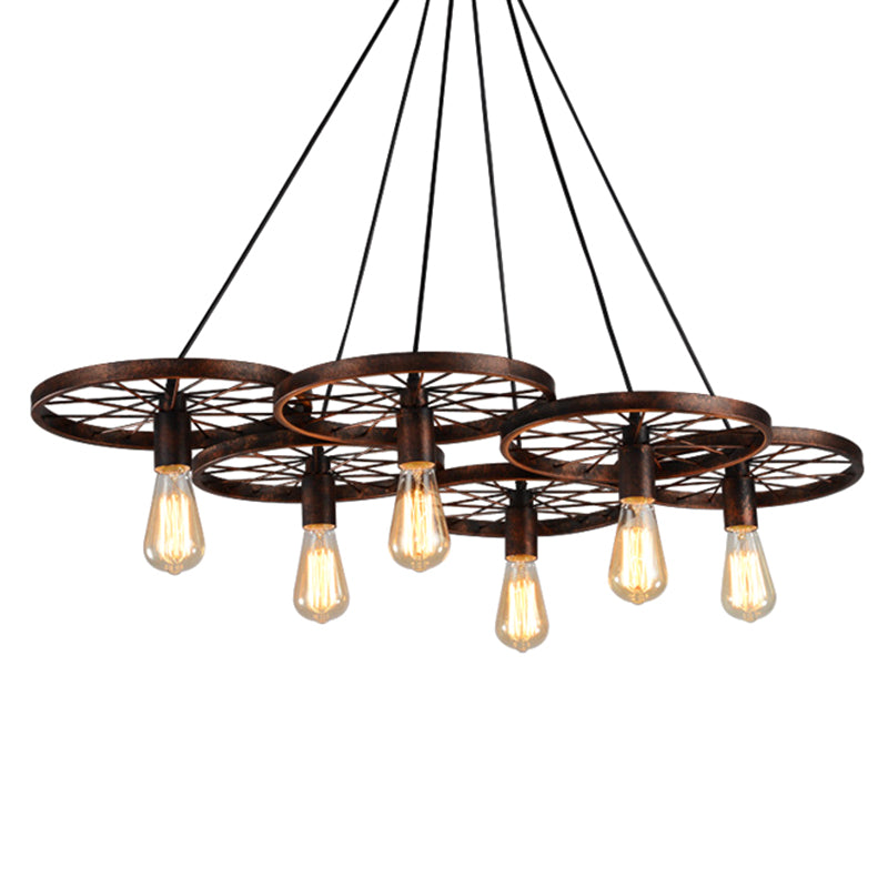 Metal Hanging Pendant Light Vintage Style Black Wagon Wheel Coffee Shop Suspension Lamp Clearhalo 'Ceiling Lights' 'Pendant Lights' 'Pendants' Lighting' 2602989