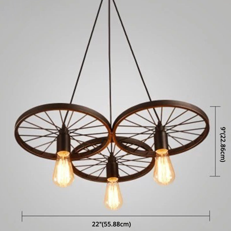 Metal Hanging Pendant Light Vintage Style Black Wagon Wheel Coffee Shop Suspension Lamp Clearhalo 'Ceiling Lights' 'Pendant Lights' 'Pendants' Lighting' 2602990