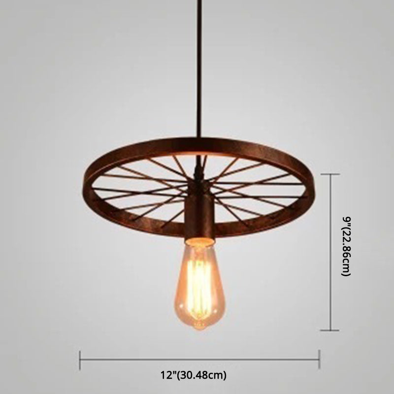 Metal Hanging Pendant Light Vintage Style Black Wagon Wheel Coffee Shop Suspension Lamp Clearhalo 'Ceiling Lights' 'Pendant Lights' 'Pendants' Lighting' 2602991