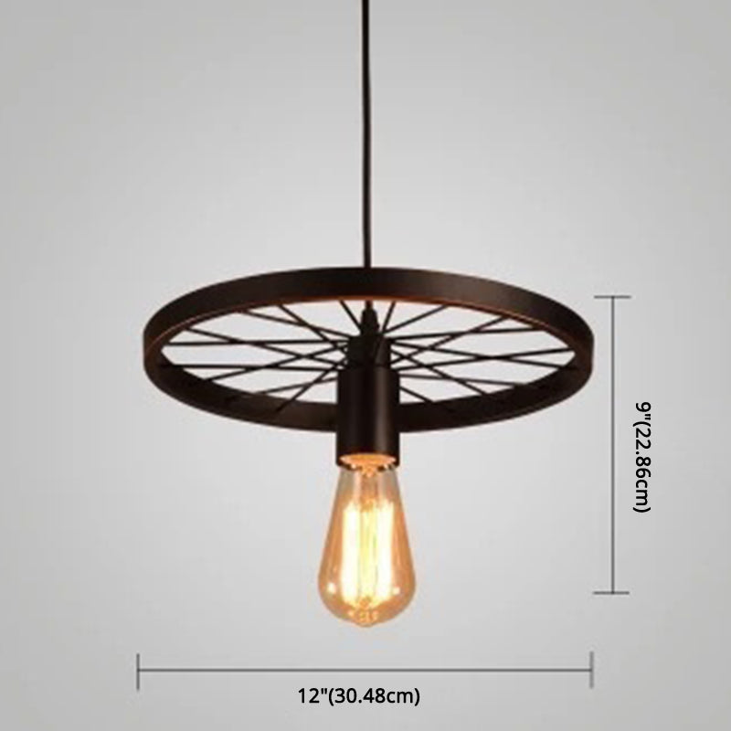 Metal Hanging Pendant Light Vintage Style Black Wagon Wheel Coffee Shop Suspension Lamp Clearhalo 'Ceiling Lights' 'Pendant Lights' 'Pendants' Lighting' 2602992