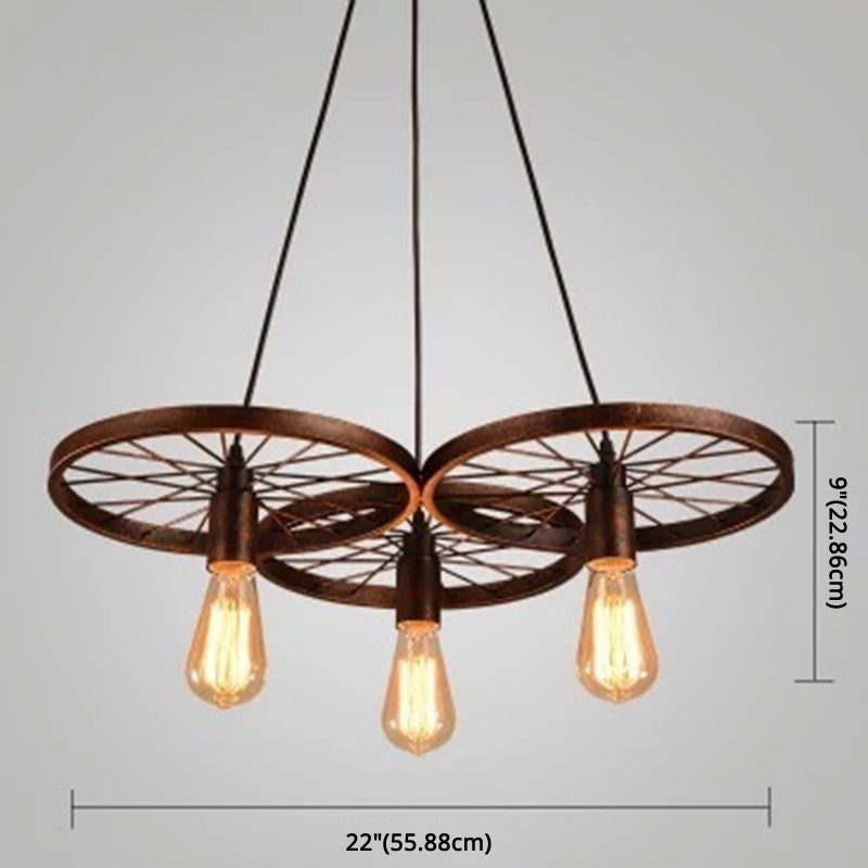 Metal Hanging Pendant Light Vintage Style Black Wagon Wheel Coffee Shop Suspension Lamp Clearhalo 'Ceiling Lights' 'Pendant Lights' 'Pendants' Lighting' 2602993