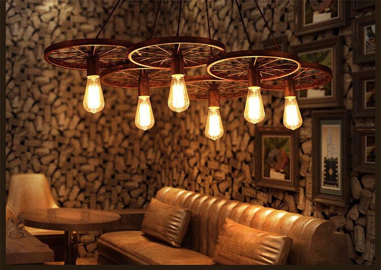 Metal Hanging Pendant Light Vintage Style Black Wagon Wheel Coffee Shop Suspension Lamp Clearhalo 'Ceiling Lights' 'Pendant Lights' 'Pendants' Lighting' 2602994