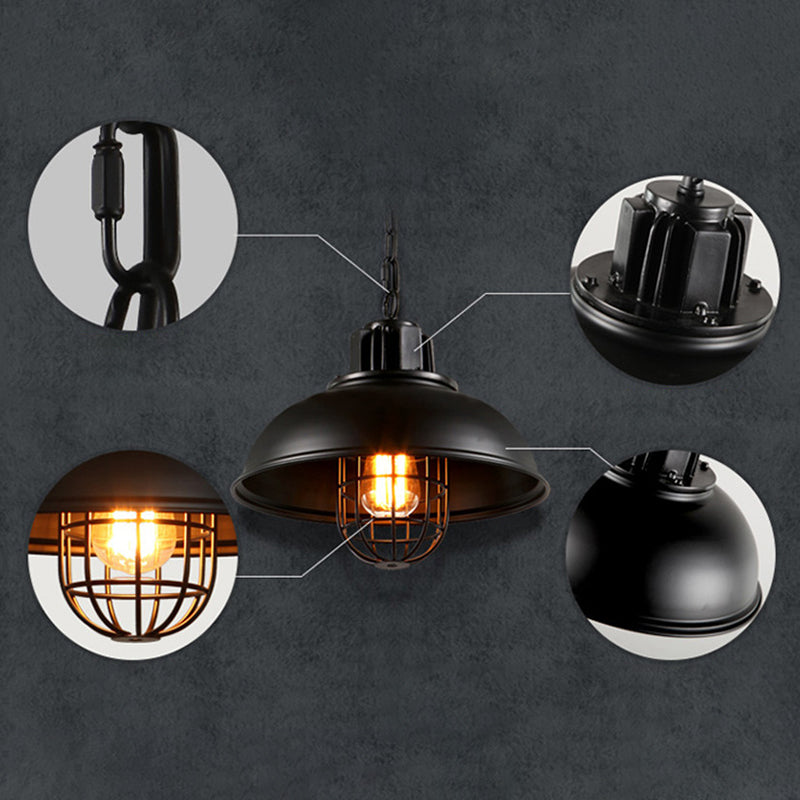 Wire Cage Metal Pendant Lighting Fixture Industrial Dinning Room Hanging Ceiling Light in Black Clearhalo 'Ceiling Lights' 'Pendant Lights' 'Pendants' Lighting' 2603019