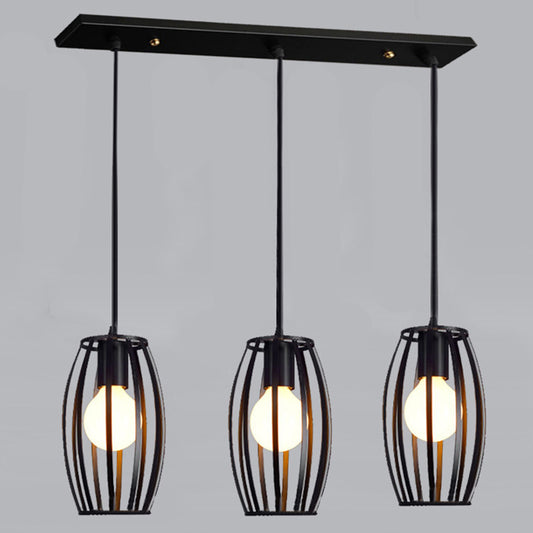 Industrial-Style Geometric Hanging Pendant Light Metal Pendant Lighting Fixture in Black Black Clearhalo 'Ceiling Lights' 'Pendant Lights' 'Pendants' Lighting' 2603023