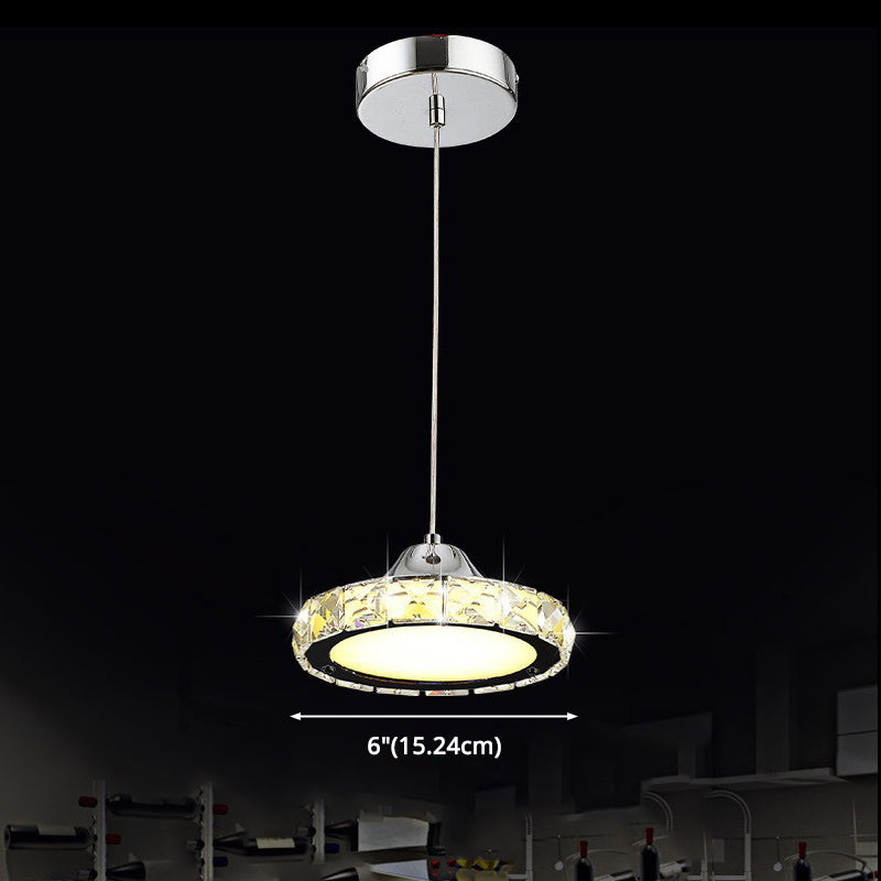 Crystal Disc Suspension Pendant Contemporary Style LED Suspended Lighting Fixture in Silver Clearhalo 'Ceiling Lights' 'Pendant Lights' 'Pendants' Lighting' 2603042