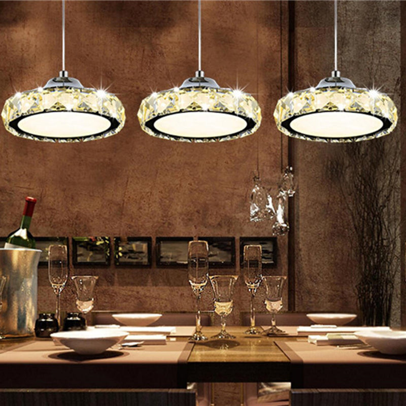 Crystal Disc Suspension Pendant Contemporary Style LED Suspended Lighting Fixture in Silver Clearhalo 'Ceiling Lights' 'Pendant Lights' 'Pendants' Lighting' 2603043