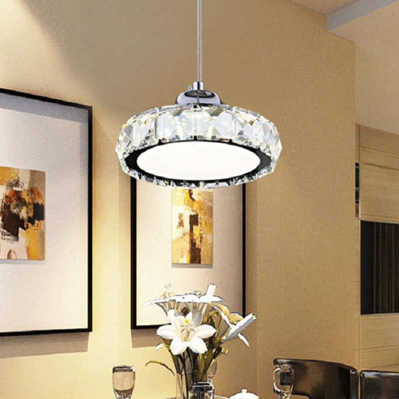 Crystal Disc Suspension Pendant Contemporary Style LED Suspended Lighting Fixture in Silver Clearhalo 'Ceiling Lights' 'Pendant Lights' 'Pendants' Lighting' 2603044