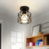 Prismatic Wire Cage Ceiling Mount Light Fixture Retro Black Metal Ceiling Flush Mount Clearhalo 'Ceiling Lights' 'Close To Ceiling Lights' 'Lighting' 2603072