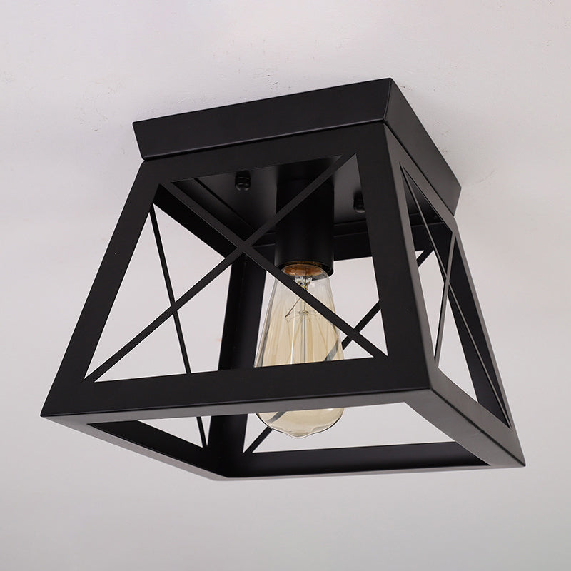 Metal Black Flush Mount Ceiling Light Fixture Square Industrial Style Flush Mount Lamp Clearhalo 'Ceiling Lights' 'Close To Ceiling Lights' 'Lighting' 2603076