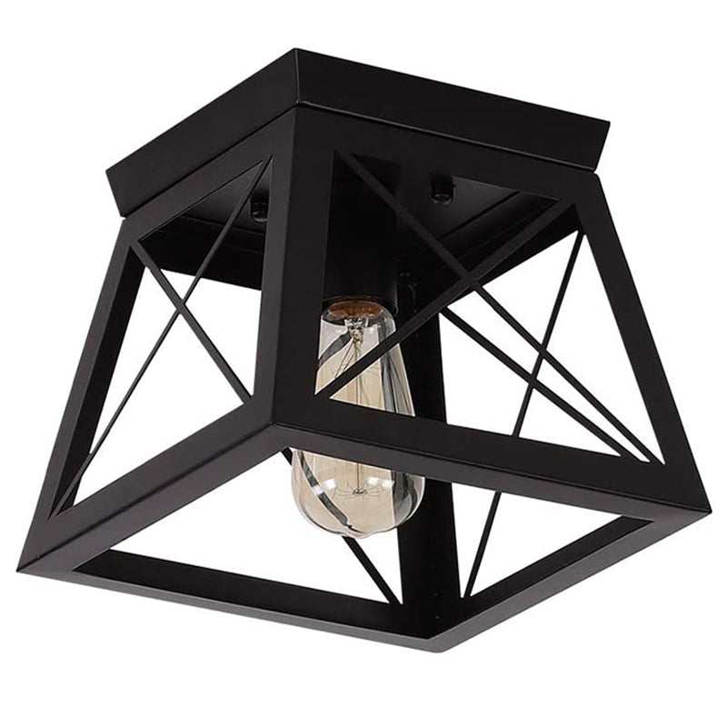 Metal Black Flush Mount Ceiling Light Fixture Square Industrial Style Flush Mount Lamp Black Clearhalo 'Ceiling Lights' 'Close To Ceiling Lights' 'Lighting' 2603079