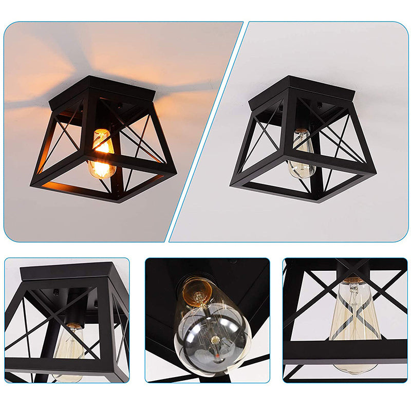 Metal Black Flush Mount Ceiling Light Fixture Square Industrial Style Flush Mount Lamp Clearhalo 'Ceiling Lights' 'Close To Ceiling Lights' 'Lighting' 2603080