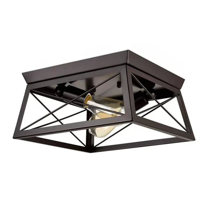 Square Dinning Room Flush Ceiling Light Fixture Industrial Metal Close To Ceiling Lighting Black Clearhalo 'Ceiling Lights' 'Close To Ceiling Lights' 'Lighting' 2603085