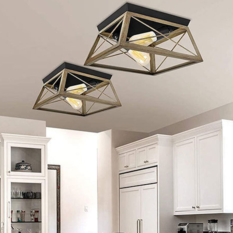 Square Dinning Room Flush Ceiling Light Fixture Industrial Metal Close To Ceiling Lighting Clearhalo 'Ceiling Lights' 'Close To Ceiling Lights' 'Lighting' 2603088