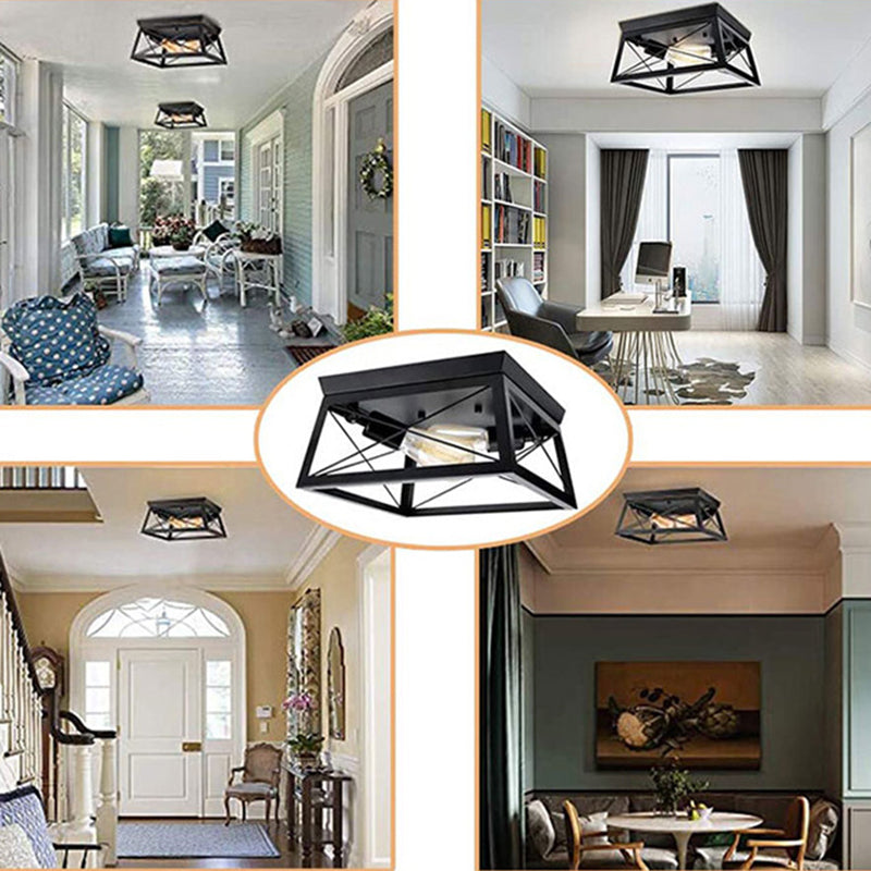 Square Dinning Room Flush Ceiling Light Fixture Industrial Metal Close To Ceiling Lighting Clearhalo 'Ceiling Lights' 'Close To Ceiling Lights' 'Lighting' 2603091