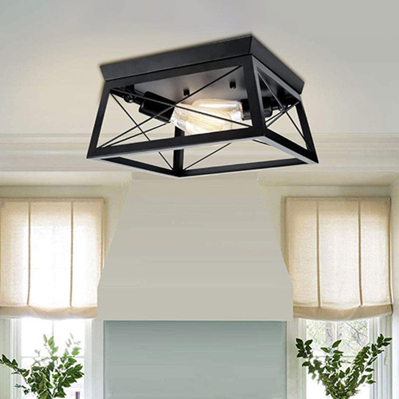 Square Dinning Room Flush Ceiling Light Fixture Industrial Metal Close To Ceiling Lighting Clearhalo 'Ceiling Lights' 'Close To Ceiling Lights' 'Lighting' 2603092