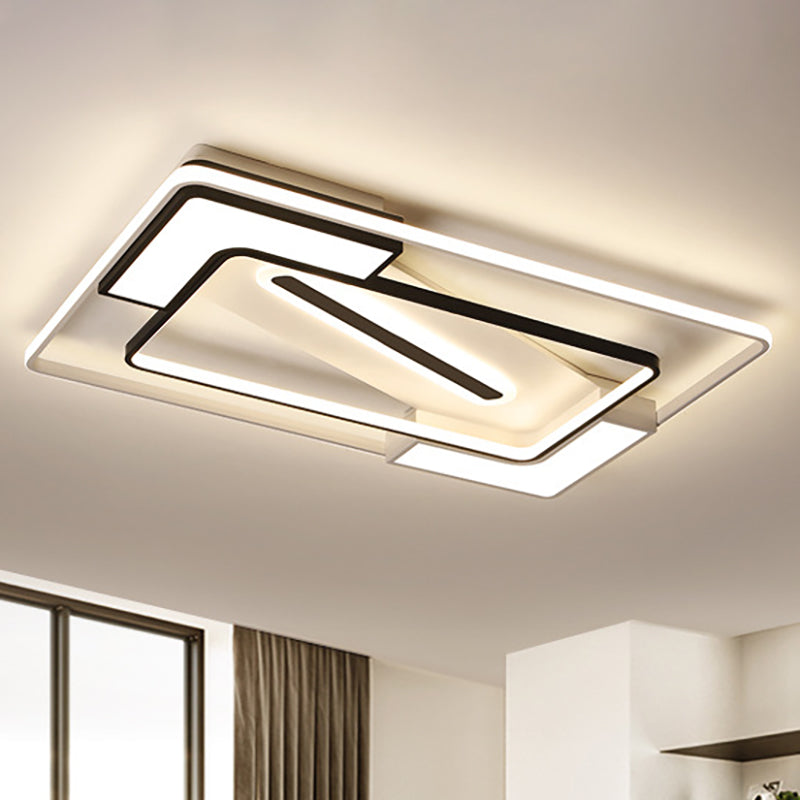 Led Framed Flush Mount Lamp with Diffuser Modern Metal Indoor Ceiling Flush Light in Black and White, 16"/19.5"/35.5" W Black-White 35.5" Clearhalo 'Ceiling Lights' 'Close To Ceiling Lights' 'Close to ceiling' 'Flush mount' Lighting' 260326