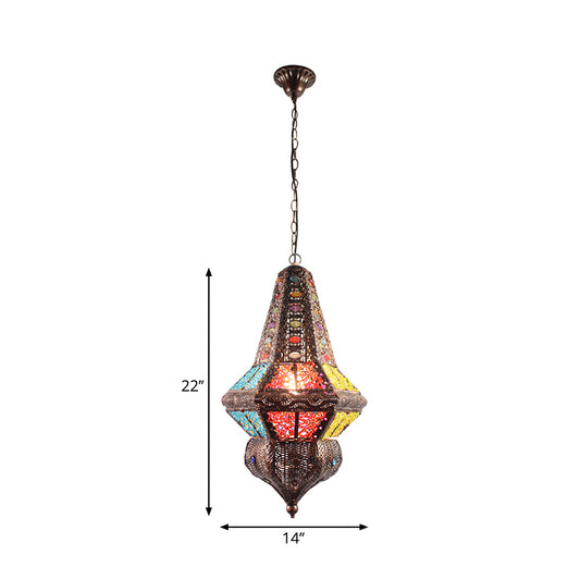 Crystal Beaded Stand Pendant Lighting with Lantern Shade Bohemia 1 Light Ceiling Light in Antique Copper Clearhalo 'Ceiling Lights' 'Pendant Lights' 'Pendants' Lighting' 260345