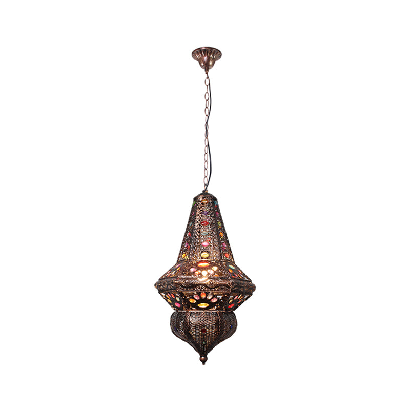 Crystal Beaded Stand Pendant Lighting with Lantern Shade Bohemia 1 Light Ceiling Light in Antique Copper Clearhalo 'Ceiling Lights' 'Pendant Lights' 'Pendants' Lighting' 260349