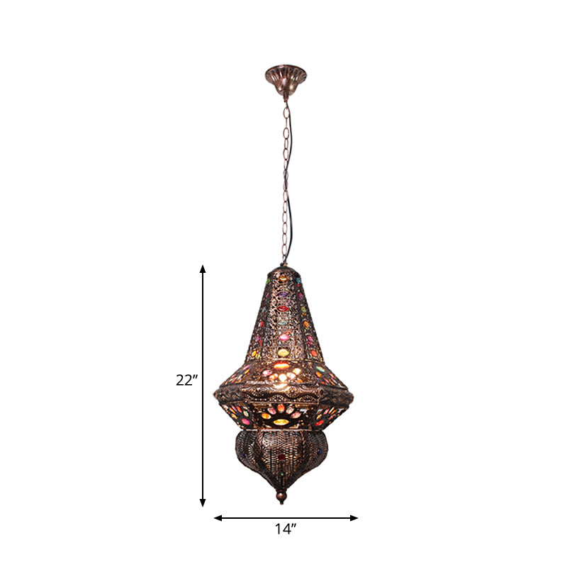 Crystal Beaded Stand Pendant Lighting with Lantern Shade Bohemia 1 Light Ceiling Light in Antique Copper Clearhalo 'Ceiling Lights' 'Pendant Lights' 'Pendants' Lighting' 260350