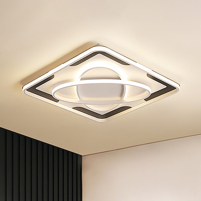 Integrated Led Geometric Flush Light Fixture Modern Metal Black and White Flush Ceiling Light in Warm/White, 18"/23.5"/35.5" W Clearhalo 'Ceiling Lights' 'Close To Ceiling Lights' 'Close to ceiling' 'Flush mount' Lighting' 260375