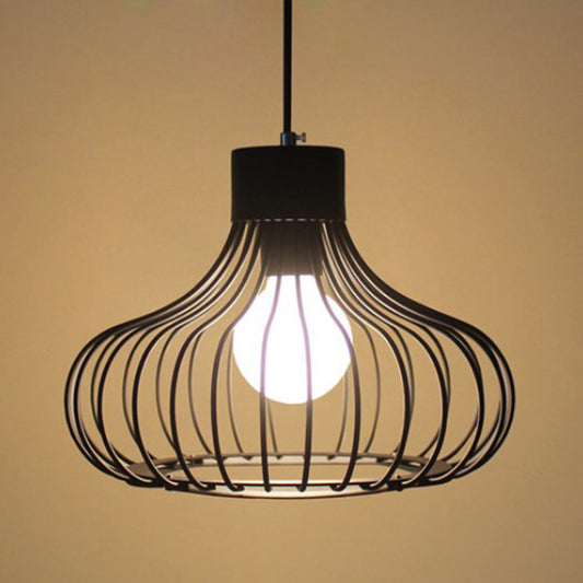 Metal Pendant Ceiling Light Industrial Black Cage Shade Living Room Pendant Lighting Black Clearhalo 'Ceiling Lights' 'Pendant Lights' 'Pendants' Lighting' 2603773