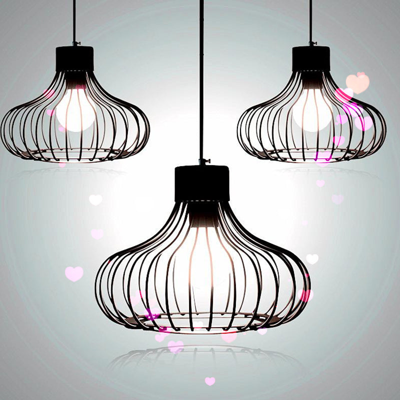 Metal Pendant Ceiling Light Industrial Black Cage Shade Living Room Pendant Lighting Clearhalo 'Ceiling Lights' 'Pendant Lights' 'Pendants' Lighting' 2603774