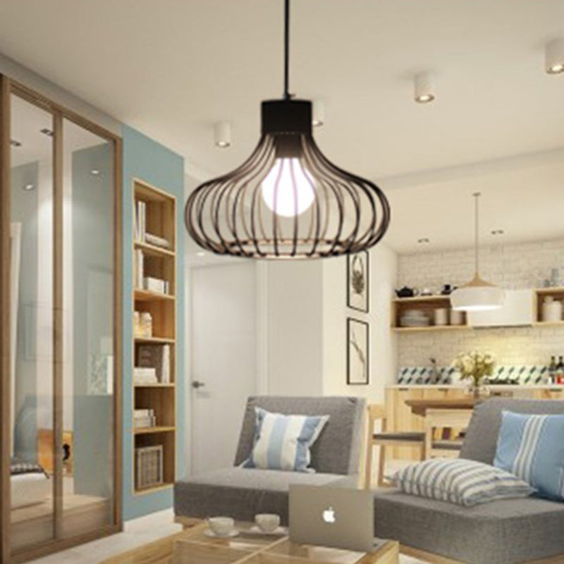 Metal Pendant Ceiling Light Industrial Black Cage Shade Living Room Pendant Lighting Clearhalo 'Ceiling Lights' 'Pendant Lights' 'Pendants' Lighting' 2603775