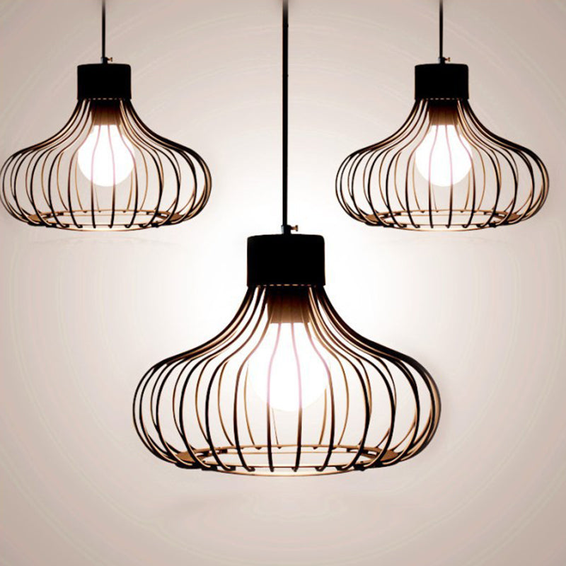 Metal Pendant Ceiling Light Industrial Black Cage Shade Living Room Pendant Lighting Clearhalo 'Ceiling Lights' 'Pendant Lights' 'Pendants' Lighting' 2603776