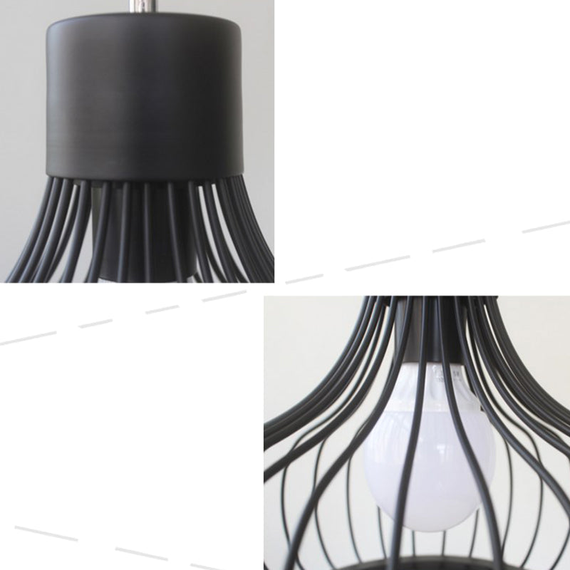 Metal Pendant Ceiling Light Industrial Black Cage Shade Living Room Pendant Lighting Clearhalo 'Ceiling Lights' 'Pendant Lights' 'Pendants' Lighting' 2603777