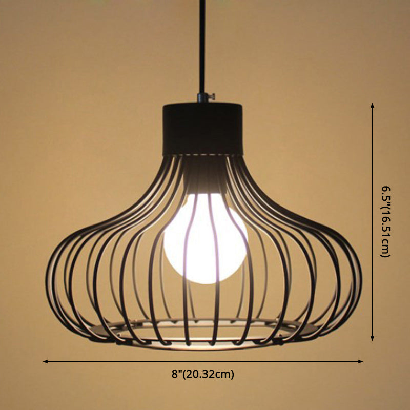 Metal Pendant Ceiling Light Industrial Black Cage Shade Living Room Pendant Lighting Clearhalo 'Ceiling Lights' 'Pendant Lights' 'Pendants' Lighting' 2603778